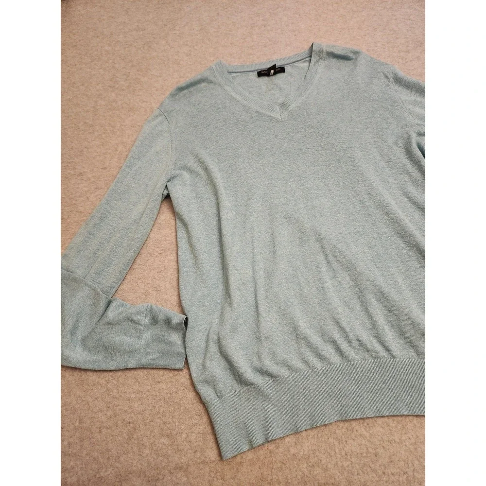 Banana Republic Sweater Mens‎ Large Beached Aqua Silk Linen V Neck Lightweight